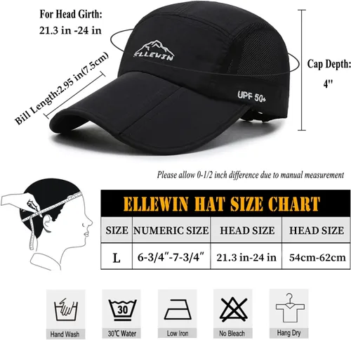 Miniatura 64 de ELLEWIN Gorra de béisbol unisex UPF 50 sin estructura, con pico grande y plegable