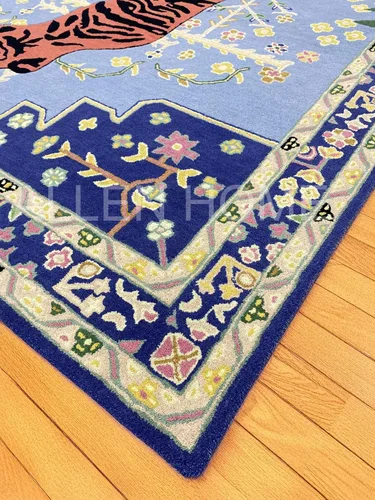 Miniatura 4 de Alfombra de lana con estampado de tigre copetudo a mano, 6 x 9 pies, duradera, 100% lana, para sala de estar, comedor, dormitorio y entrada, Bengal