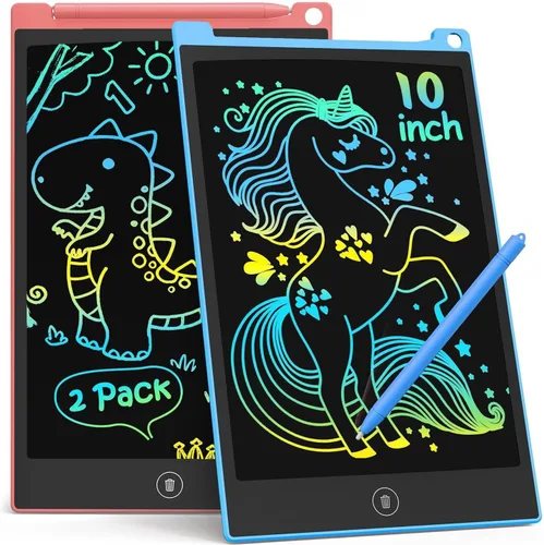 Miniatura 7 de TECJOE Paquete de 2 Tabletas de Escritura LCD, Tableta de Dibujo y Garabatos Colorida de 10 Pulgadas para Niños, Juguetes de Aprendizaje de Viaje