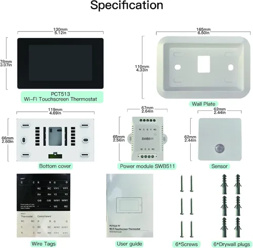 Miniatura 6 de MoesGo Termostato inteligente programable con WiFi para el hogar, no se requiere cable C mediante adaptador de cable C, con sensor remoto de zona