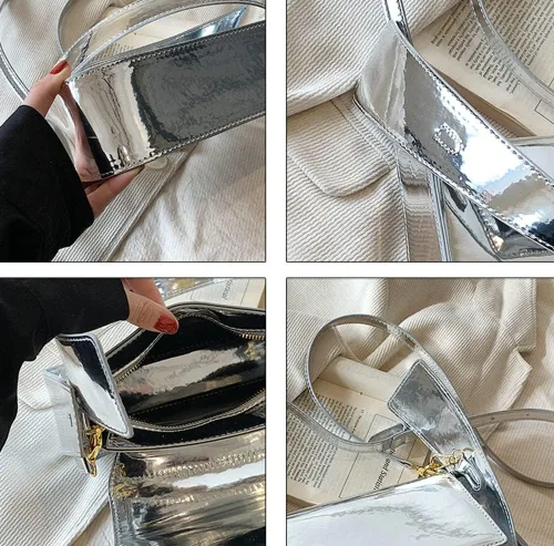 Miniatura 5 de Bolso Hobo para mujer, bolso de hombro de piel sintética, bolso brillante para axilas, bolso con asa superior, bolsos pequeños