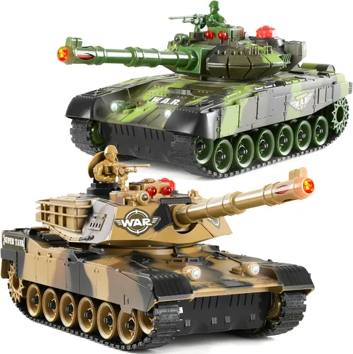 Haktoys Juego de 2 tanques de batalla a control remoto a control remoto a escala 1:24 con luces, sonidos realistas e indicadores de vida, juguete