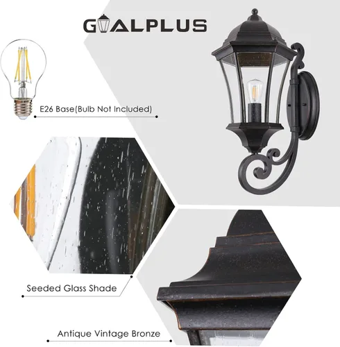 Miniatura 9 de LM3601-UP-M - Lámpara de pared de bronce antiguo de 19 1/2 pulgadas de alto, lámpara de pared exterior impermeable con vidrio transparente