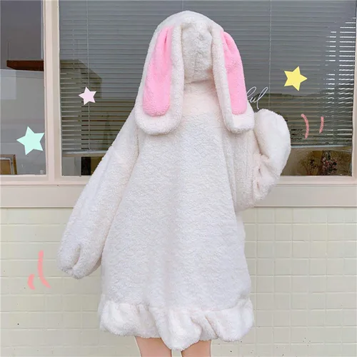 Miniatura 5 de Sudadera con capucha para mujer, con orejas de conejo, de manga larga, mullida, con capucha y abrigos