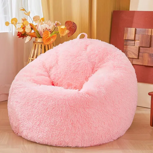 Miniatura 14 de Fundas para puf de pelo sintético mullido color beige, funda para silla puff de felpa suave color beige para niños y niñas, almacenamiento de puf