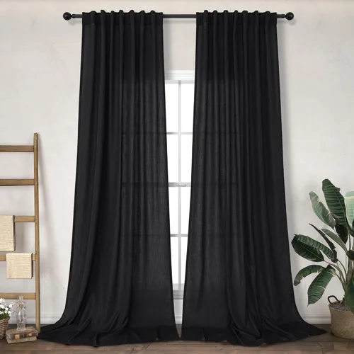 Miniatura 30 de Cortinas Largas de Lino de Lino 108 Pulgadas de Longitud para Sala de Estar 2 Paneles Bolsillo de Pestaña Trasera Cortinas Grandes para Ventana Saco