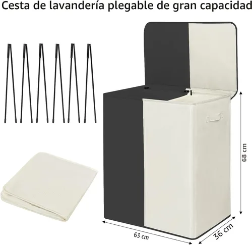 Miniatura 3 de WOWLIVE Cesta de lavandería doble con tapa y bolsas de lavandería extraíbles, cesta grande de lavandería de 154 litros, cesta de ropa sucia plegable