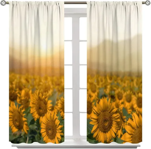 Miniatura 8 de Cortinas opacas con diseño de girasoles para ventana, puesta de sol sobre girasol, para dormitorio, sala de estar, cocina, decoración del hogar, 42