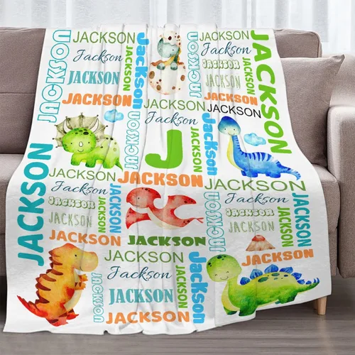 Miniatura 2 de Manta de dinosaurio personalizada con nombre, manta de bebé personalizada para niñas y niños, regalo para bebés, recién nacidos, niños, manta