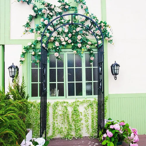 Miniatura 7 de Cenador de pérgola de metal, 100 pulgadas de alto x 45 pulgadas de ancho, arco de jardín para ceremonia de boda, fiesta, plantas de hierro curvado
