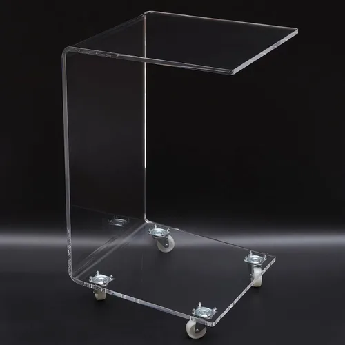 Miniatura 5 de Mesa auxiliar de sofá transparente en forma de C de acrílico Mesa auxiliar Mesa de café transparente con ruedas