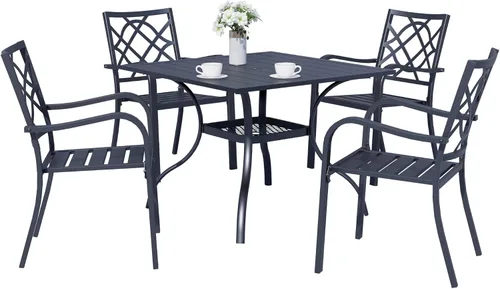 Miniatura 9 de SOLAURA 2 sillas de hierro forjado para patio de 300 libras, sillas de comedor de metal para exteriores, sillas de bistró apilables con reposabrazos