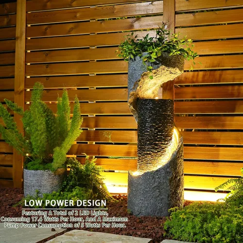 Miniatura 2 de Bumilgar Fuente de Agua para Exteriores de 35.4" de Altura, Fuentes y Cascadas Modernas para Exteriores, Fuente de Pie para Interiores con Luces LED