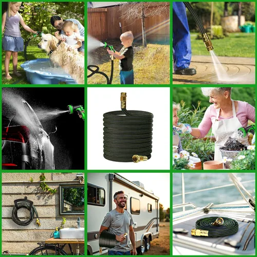 Miniatura 7 de Manguera de jardín ligera y flexible de 10 pies, mangos antideslizantes, manguera anti-torceduras, accesorio de latón sólido para barcos, manguera