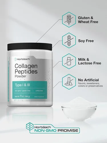 Miniatura 5 de Horbäach Polvo de péptidos de colágeno de 7 onzas, tipo I y III, sin sabor, multicolágeno y aminoácidos, sin gluten, apto para dieta keto y paleo