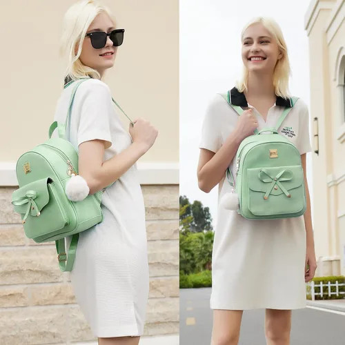 Miniatura 27 de ZGWJ Mini mochila de cuero con moño, mochila pequeña, linda mochila casual de viaje para niñas y mujeres, M, Mochilas tipo mochila