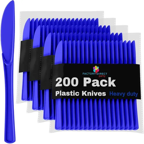 Miniatura 18 de Party Solids - Cuchillos de plástico negro, 200 piezas, cuchillos negros, utensilios desechables, juego de cubiertos de plástico resistente