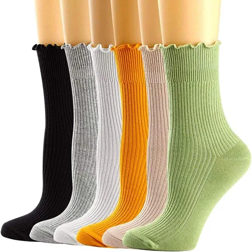 Miniatura 18 de Mcool Mary Calcetines para mujer, con volantes, estilo casual, transpirables, de punto, de algodón, con volantes, paquete de 6