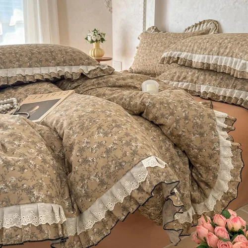 Miniatura 25 de VM VOUGEMARKET - Juego de funda de edredón floral amarilla de 3 piezas para niñas, de algodón, funda de edredón de flores rosas con cierre de F#