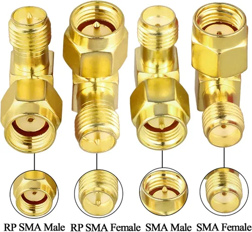 Miniatura 2 de TUOLNK 45 grados SMA macho/hembra a RP SMA hembra/macho Kit de conector de codo para cable de extensión de antena LTE chapado en oro Conector
