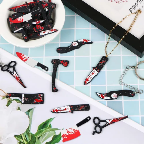 Miniatura 3 de 24 dijes de cuchillos falsos, colgante de Halloween, mini cuchillos falsos de plástico para mujeres, fabricación de joyas, manualidades, dijes