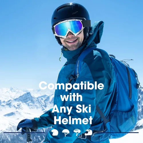 Miniatura 7 de Braylin Gafas de esquí para adultos, paquete de 2 gafas de snowboard para jóvenes, adolescentes, hombres y mujeres, gafas de moto de nieve de visión