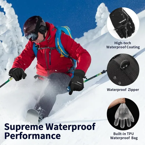 Miniatura 3 de ATERCEL Guantes de esquí impermeables, guantes Thinsulate cálidos 3M, pantalla táctil, ideales para hombres y mujeres en esquí, snowboard, motos