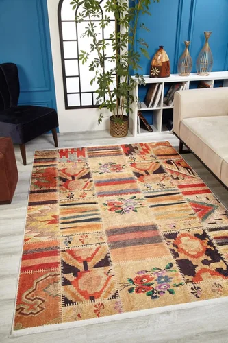 Miniatura 2 de Bielsko - Alfombra de algodón y poliéster, lavable a máquina, antideslizante, sala de estar, dormitorio, guardería, pasillo, alfombra
