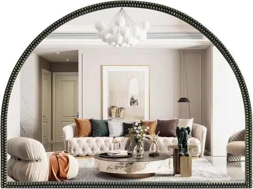 WallBeyond Espejo vintage negro para tocador de 32 x 24 pulgadas, espejo antiguo dorado con marco de cuentas adornado para baño, sala de estar,