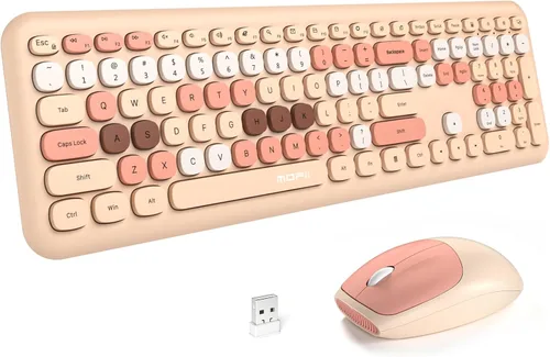 Miniatura 9 de Combo de teclado y mouse inalámbricos MOFII, teclado de tamaño completo estilo máquina de escribir con almohadilla numérica y mouse USB 2 en 1 Azul
