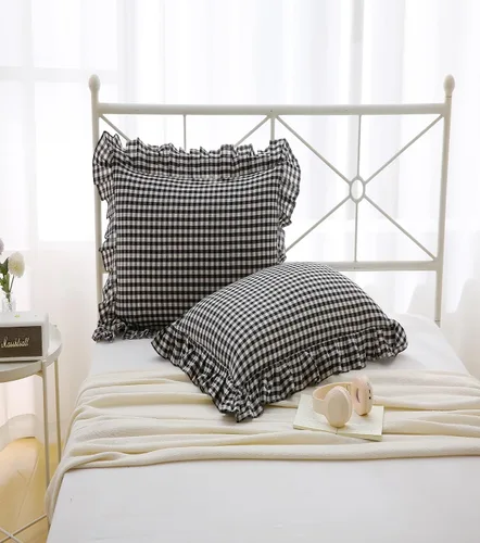 Miniatura 8 de Fundas de almohada cuadradas a cuadros en blanco y negro con volantes, fundas de almohada a cuadros, fundas de almohada de gingham, fundas