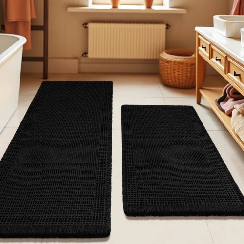 Miniatura 26 de Tapete de baño con diseño de gofre, moderno, bohemio, absorbente, antideslizante, ultrasuave, lavable a máquina, con letra de baño, dormitorio