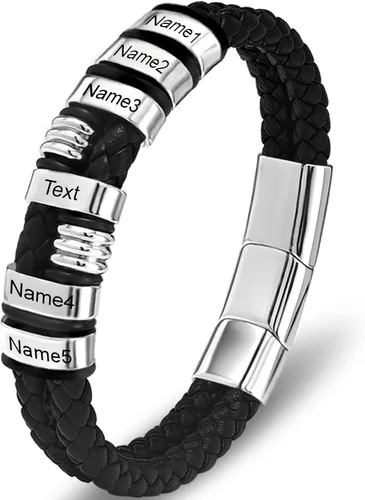 Miniatura 8 de Pulsera personalizada para hombre con cuentas de nombre personalizadas, pulsera de cuero trenzado personalizada grabada con 2-6 nombres