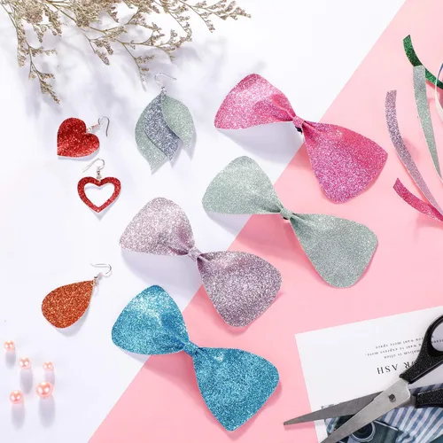 Miniatura 5 de WILLBOND 20 Piezas Hojas de Cuero Sintético Brillante con Purpurina Hojas de Tela de Cuero Sintético PU para Manualidades DIY Boda Costura