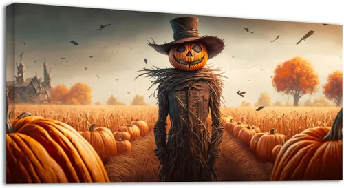 Miniatura 11 de YONICA Lienzo decorativo para pared de Halloween para sala de estar, decoración del hogar, calabaza de Halloween sobre lienzo de alta definición