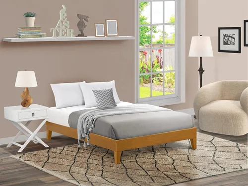 Miniatura 12 de East West Furniture NVP-22-F Marco de cama de tamaño matrimonial con 4 patas de madera dura y 2 patas centrales adicionales, acabado de nogal