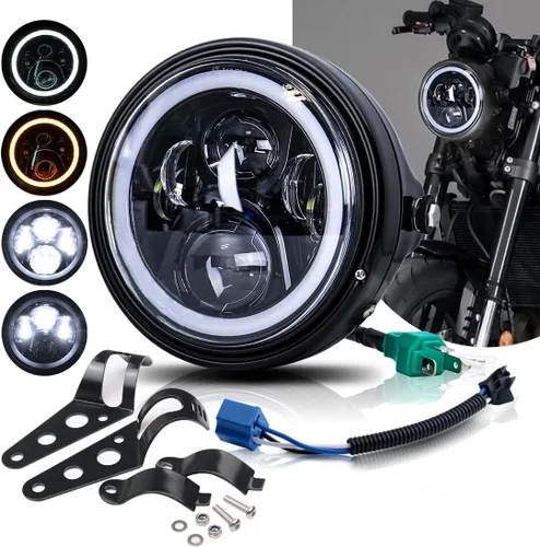 Miniatura 10 de 7 pulgadas LED redondo Faro delantero para motocicleta aprobado por DOT con carcasa de cubo de giro, señales giratorias DRL, soporte de montaje