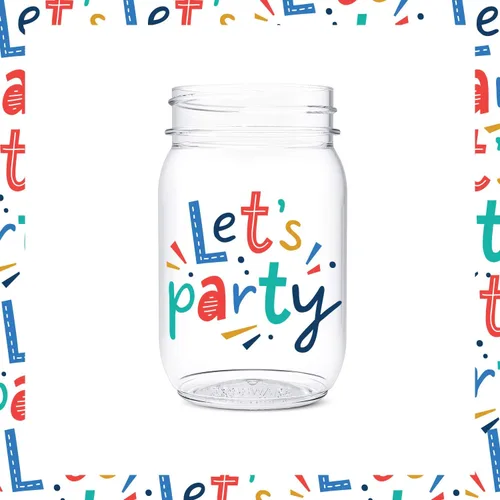 Miniatura 5 de TOSSWARE POP Mason - Tarro de 473 ml, radiante, para cumpleaños, juego de 6 piezas, reciclable, irrompible, de plástico transparente impreso