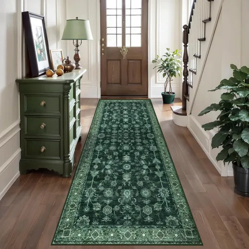Miniatura 171 de Tangsoo Alfombra lavable para pasillo, antideslizante, 2 x 6 pies, estilo bohemio, floral, vintage, para entrada, suelo suave, para cocina, baño