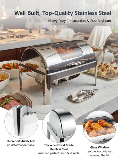 Miniatura 3 de Platos de roce con parte superior enrollable de 13QT para buffet: Calentador de alimentos para catering para fiestas, cumpleaños, bodas, Navidad, 1