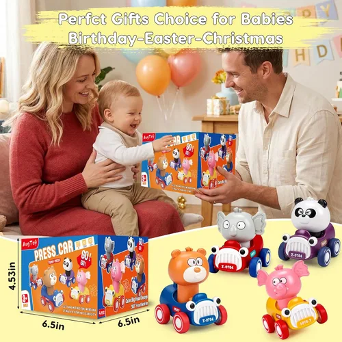 Miniatura 6 de AugToy Autos de Juguete de Presionar y Avanzar para Niños Pequeños 1-3 Empujar y Avanzar Carreras de Animales Autos de Bebé Juguetes Infantiles