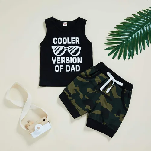 Miniatura 2 de Conjunto de 2 piezas de ropa corta para bebé niño versión más fresca de papá chaleco con estampado de camuflaje pantalones de verano