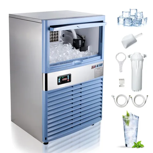 Máquina de hielo comercial de 100 libras/24 horas, máquina de hielo debajo del mostrador con almacenamiento de 33 libras, máquina de hielo de pepita