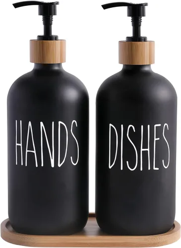 MOMEEMO Juego de dispensador de jabón negro, contiene dispensador de jabón para manos y platos, adecuado para decoración de cocina (negro)