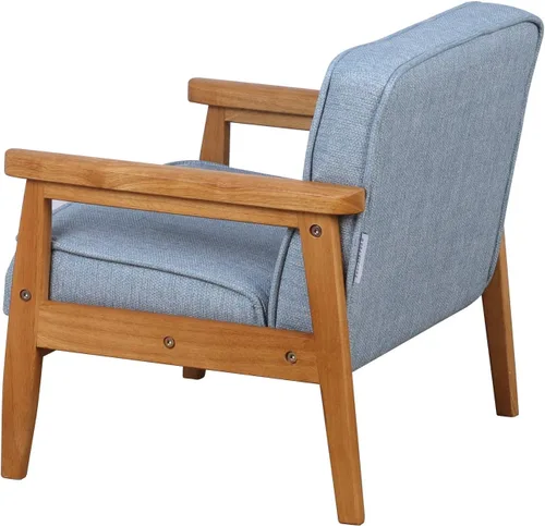 Miniatura 5 de BabyLand Sillón para niños, sofá individual para niños con estructura de madera maciza y tela de lino para regalo de niños (azul claro)