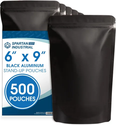 Miniatura 24 de Spartan Industrial Bolsas de Mylar de Pie de 3.5" X 5.5" Negro Mate - 100 Bolsas Pequeñas a Prueba de Olores con Apertura Termosellable y Cremallera