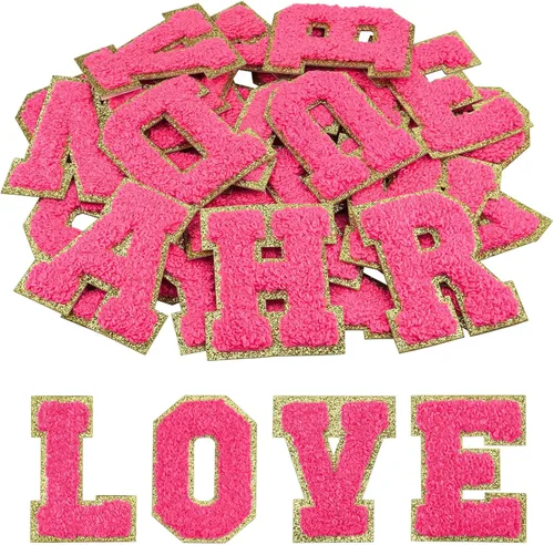 Miniatura 16 de Morcheiong 52 parches de letras de felpilla autoadhesivas de la A a la Z, letras de felpilla para ropa, tela, zapatos y bolsas (rosa claro)