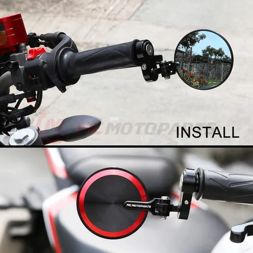 Miniatura 5 de MC Motoparts Espejos de barra CNC Red Reborn compatibles con Z650 Z1000 Z900 Z900rs Z300 Ninja 400 2019 ER6F Z800