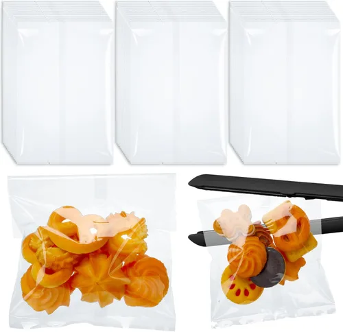 Yexiya 200 unidades de bolsas de galletas con cierre térmico de 4 x 6" Bolsas de celofán transparentes de borde plano para chocolate, caramelos,