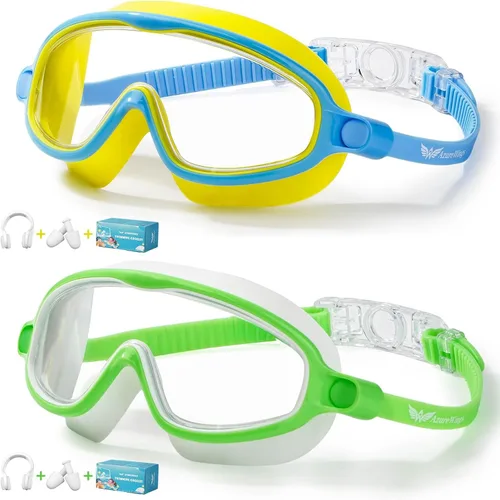 Miniatura 11 de Paquete de 2 gafas de natación para niños, sin fugas, antivaho, anti-UV, para niños y niñas de 4 a 14 años Espejo verde y espejo negro